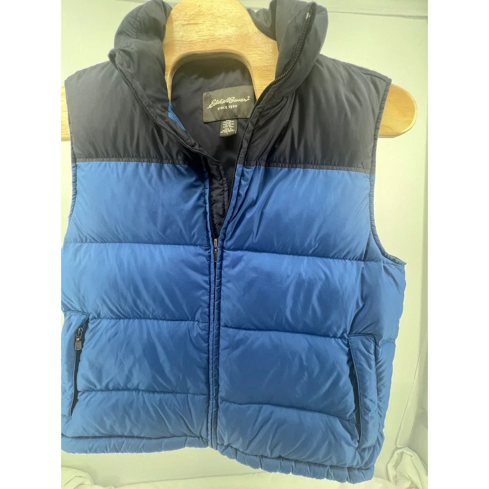 Eddie Bauer Puffer Vest Boys Size Large Blue Black‎ Zip Front Insulated